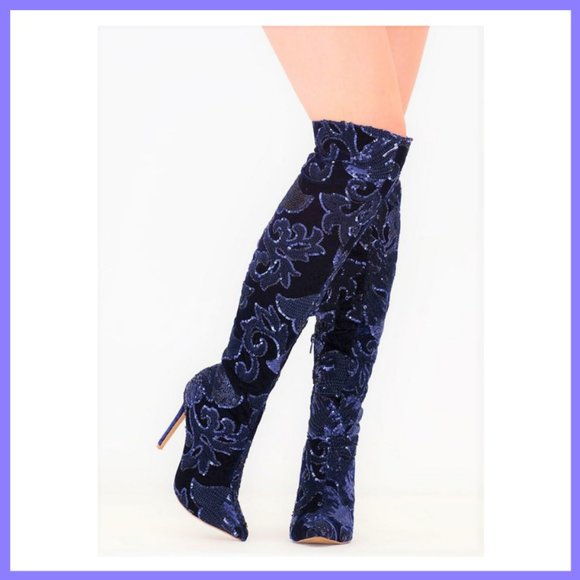 NWT Sequin Thigh High Boot (Navy Blue) - Picture 3 of 3